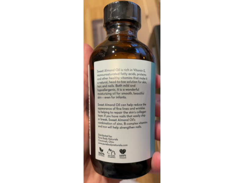 Pure Body Naturals Sweet Almond Oil, 4 fl oz/118 mL