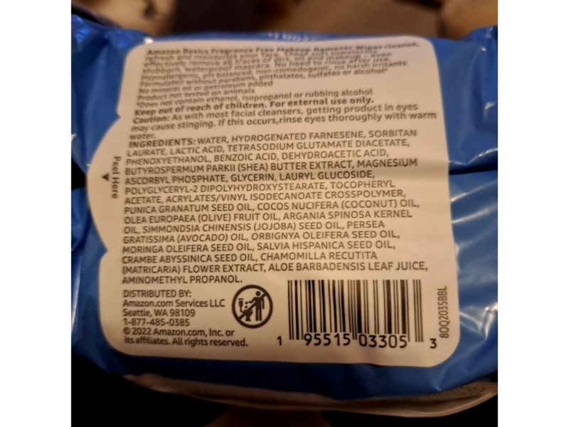 Amazon Basics Make Up Remover Wipes, Fragrance Free, 25 Count, Pack Of 25