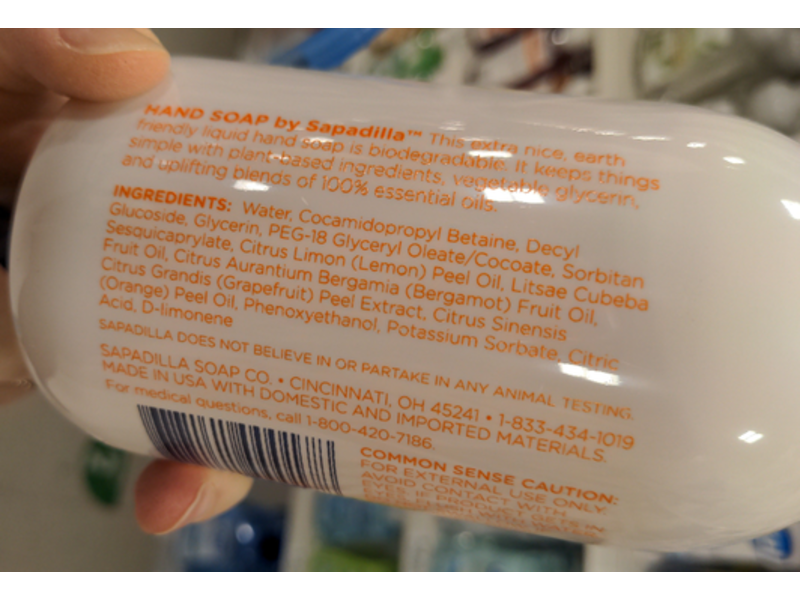 Sapadilla Liquid Hand Soap, Grapefruit + Bergamot Biodegradable, 12 fl oz/354 mL