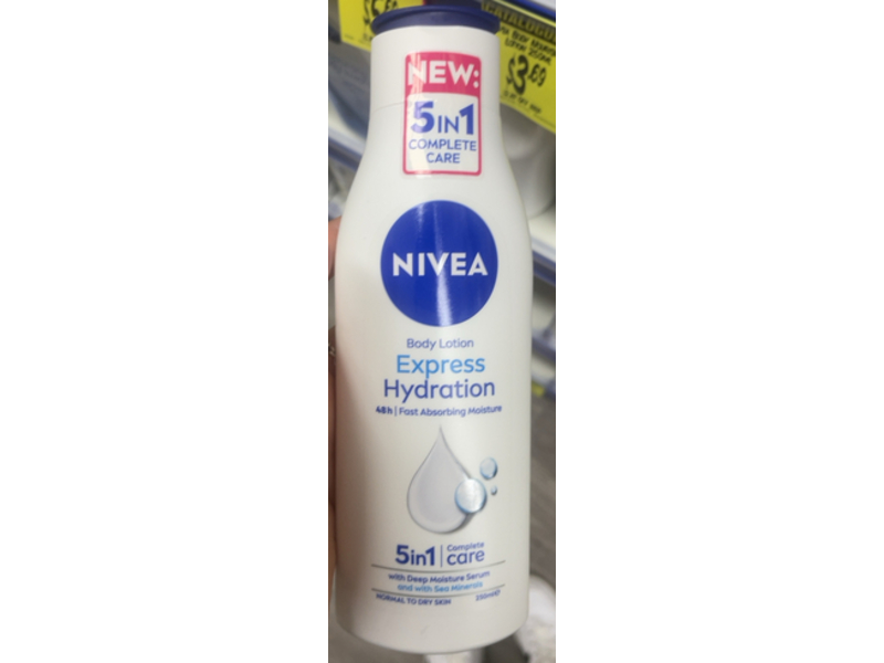 Nivea Body Lotion Express Hydration, 5 In 1 Complete Care, Normal to Dry Skin, 250 mL