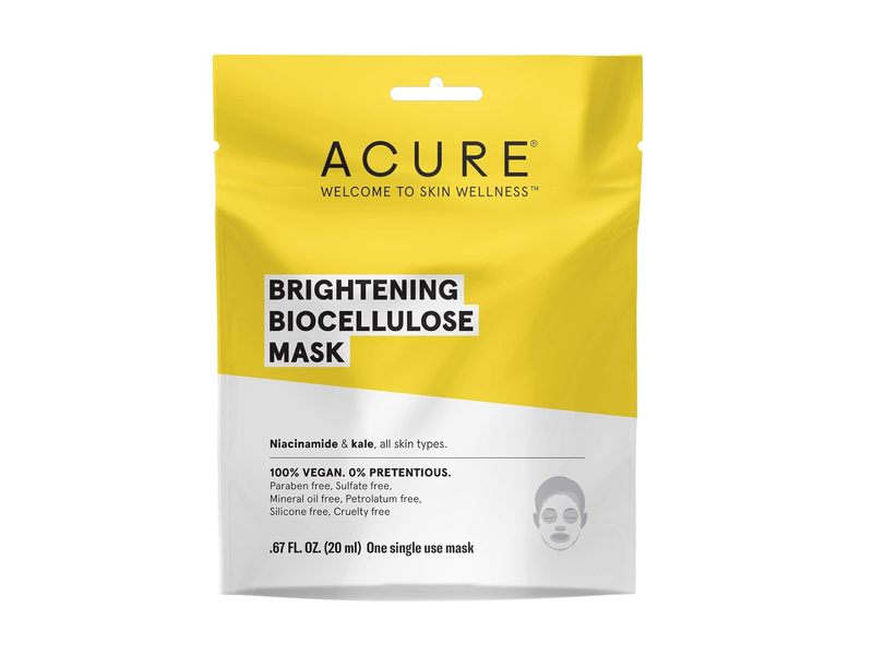Acure Brilliantly Brightening Biocellulose Mask, Niacinamide & Kale, 0.67 fl oz/20 mL