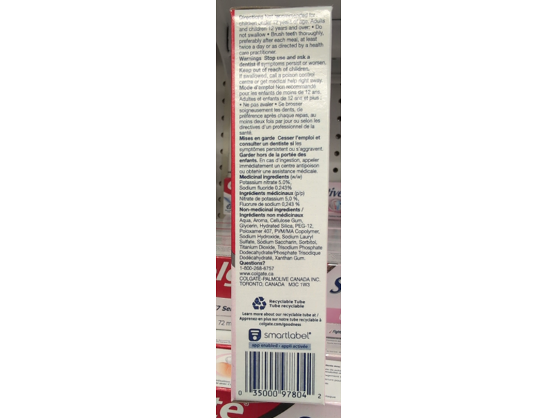 Colgate Sensitive Anticavity Toothpaste, Original, 72 mL