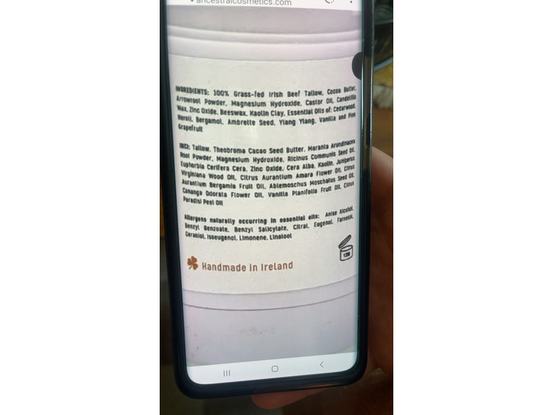 Ancestral Cosmetics Tallow Deodorant, Sweet Meadow, 1.7 oz/50 g