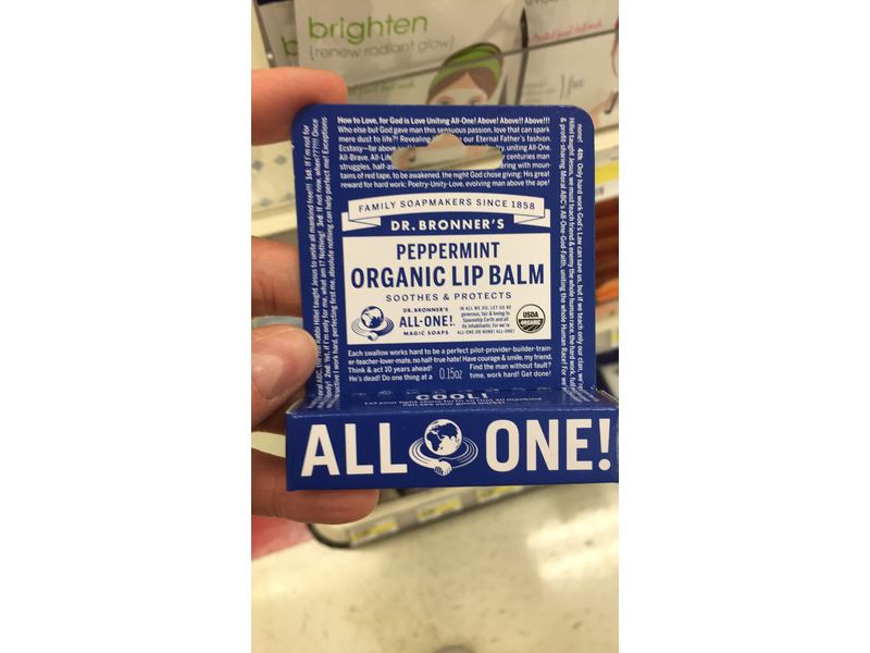 Dr. Bronner's Peppermint Organic Lip Balm, 0.15 oz/4 g