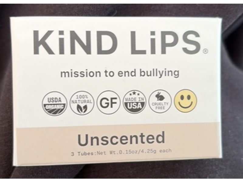 Kind Lips Lip Balm, Unscented, 0.15 oz/4.25 g, Pack Of 3
