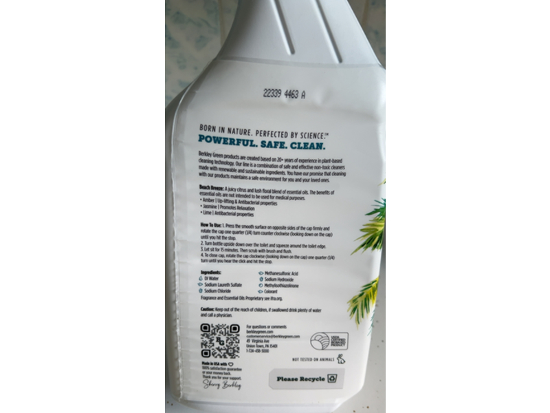 Berkly Green Toilet Bowl Cleaner, Beach Breeze, 24 oz/710 mL