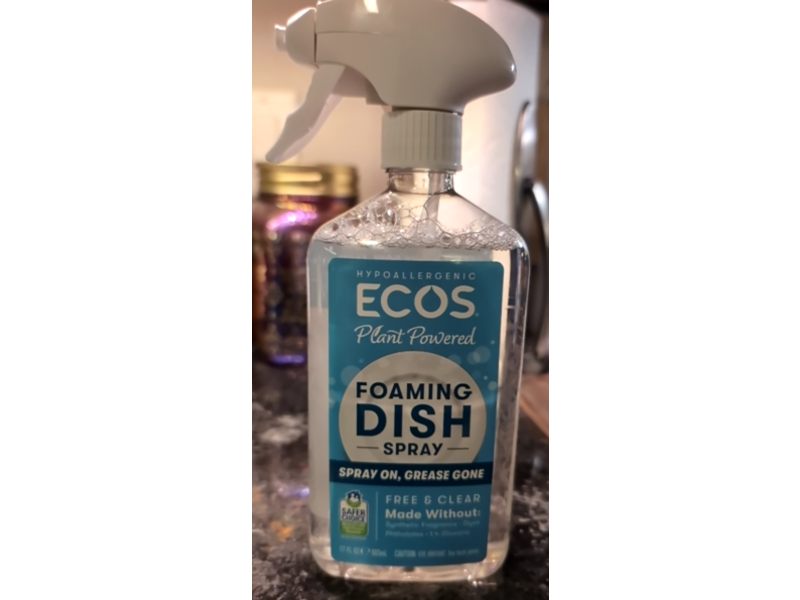 Ecos Foaming Dish Spray, Free & Clear, 17 fl oz/503 mL, Pack Of 4