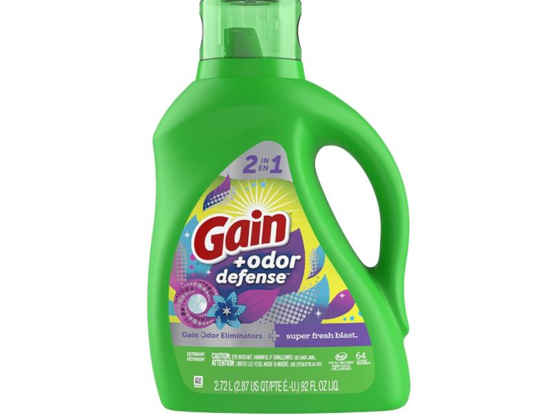 Gain+ 2 In 1 Odor Defense Laundry Detergent, Super Fresh Blast, 64 Loads, 92 fl oz/2.72 L