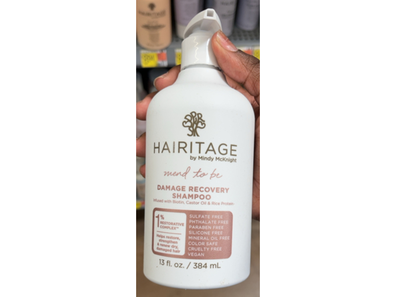 Hairitage By Mindy Mcknight Mend To Be Damage Recovery Shampoo, Biotin, Castor Oil & Rice Protein, 13 fl oz/384 mL