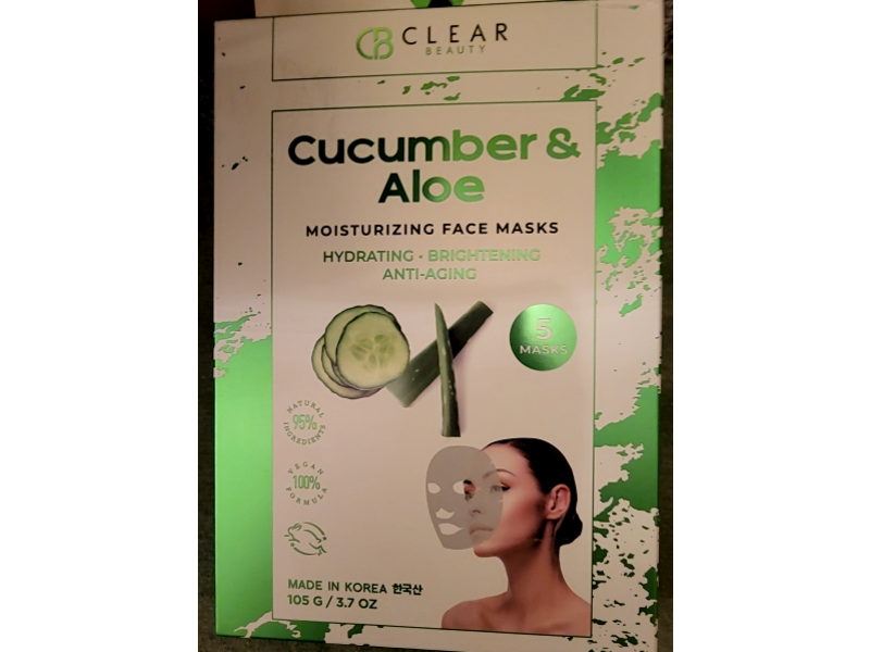 Clear Beauty Moisturizing Face Mask, Cucumber & Aloe, 3.7 oz/105 g, Pack Of 5
