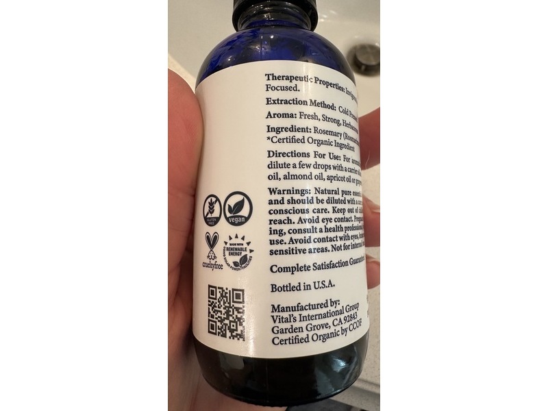 Purad'or Therapeutic Grade Essential Oil, Rosemary, 4 fl oz/118 mL