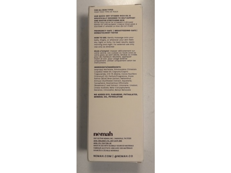 Nemah Nourishing Belly Oil, Hemisqualane, Jojoba Seed Oil & Coconut Oil, 3.4 fl oz/100 mL