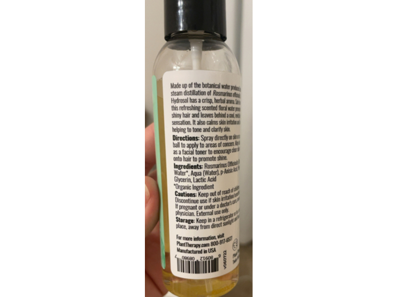 Plant Therapy Refreshing & Revitalizing Hair & Face Mist, Rosemary Hydrosol, 4 fl oz/118 mL