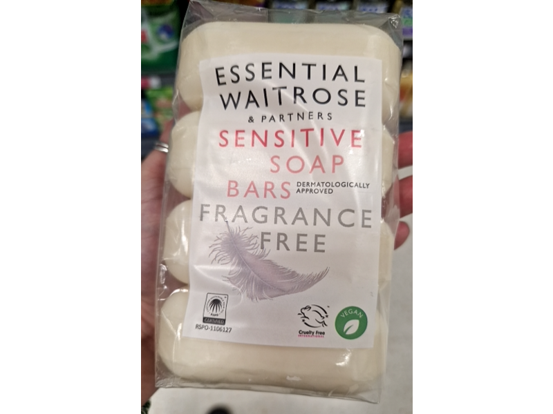 Essential Waitrose & Partners Sensitive Soap Bars, Fragrance Free, 125 g, 4 Count