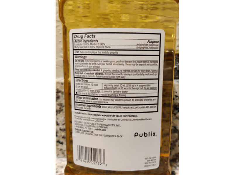 Publix Original Amber Antigingivitis/Antiplaque Mouthrinse, 33.8 fl oz/1 L
