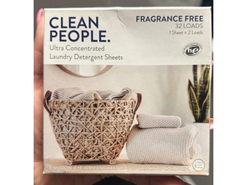 Clean People Ultra Concentrated Laundry Detergent Sheets, Fragrance Free, 32 Loads