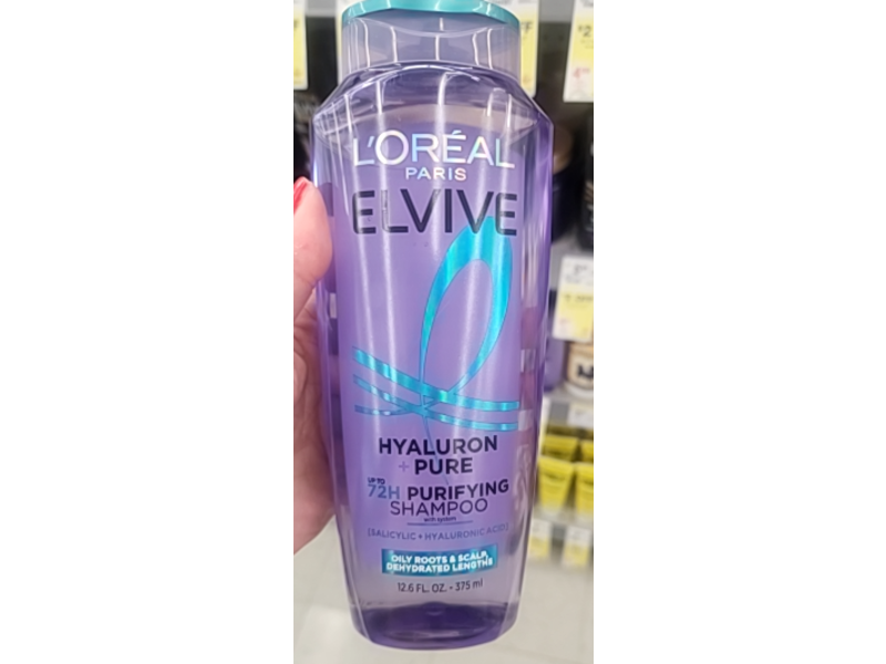L'Oreal Paris Elvive Purifying Shampoo, Hyaluron +Pure,12.6 fl oz/ 375 mL