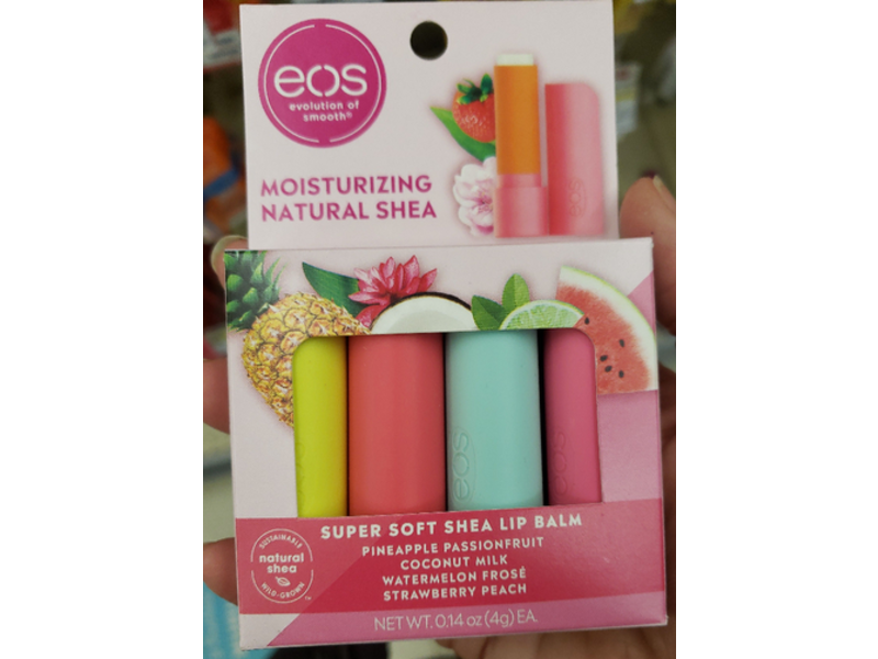 Eos Super Soft Shea Lip Balm Stick, Pineapple Passionfruit, Coconut Milk, Watermelon Frose, Strawberry Peach, 0.14 oz/4 g