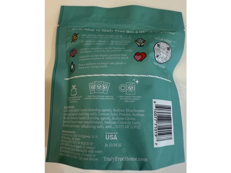 Truly Free Laundry Machine Cleaner Sachet, 3.9 oz/110 g, 1 Count