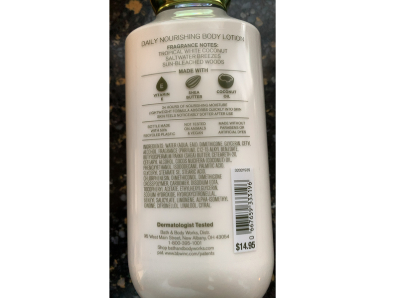 Bath & Body Works Daily Nourishing Body Lotion, Waikiki Beach Coconut, Shea Butter & Coconut Oil, 8 fl oz/236 mL