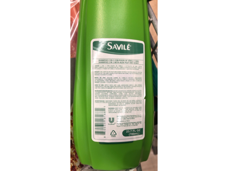 Savile 2 In 1 Shampoo, Honey & Aloe Vera, 23.7 fl oz/700 mL