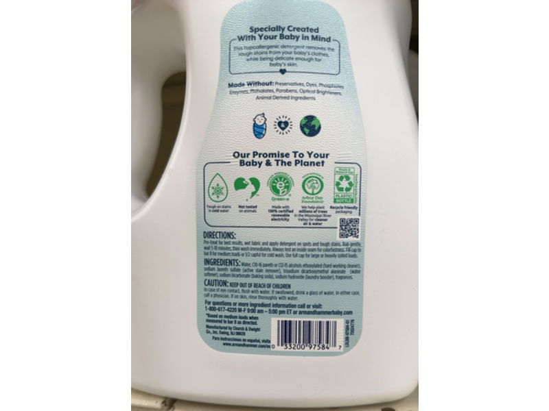 Arm & Hammer Baby Hypoallergenic Detergent, 77 Loads, 100.5 fl oz/2.97 L