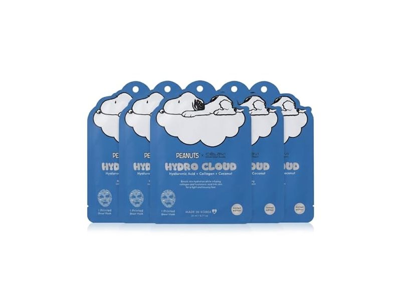 Peanuts X Celavi Hydro Cloud Printed Sheet Mask, Coconut, 0.77 oz/23 mL, Pack Of 5