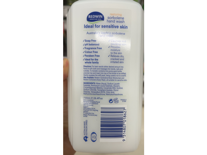 Redwin Sorbolene Hand Wash, Vitamin E, 750 mL