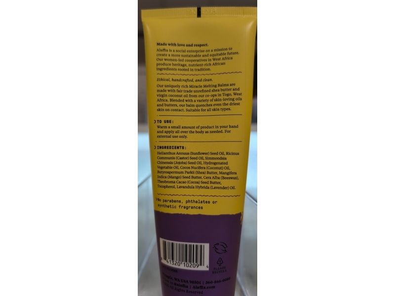 Alaffia Miracle Melting Balm, Wild Lavender, 4 fl oz/118 mL