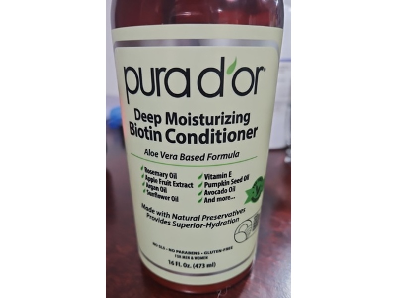 Pura d'or Deep Moisturizing Biotin Conditioner, Aloe Vera, 16 fl oz/473 mL