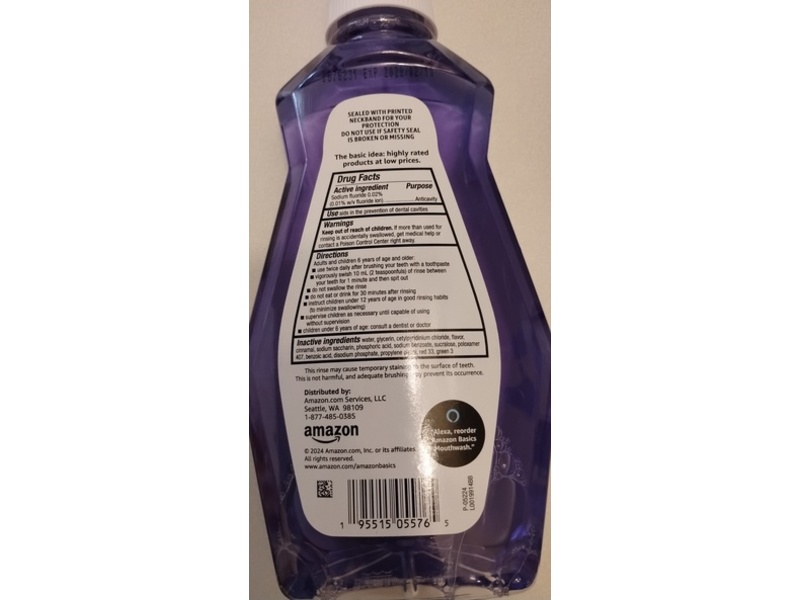 Amazon Basics Anticavity Fluoride Mouthwash, Violet Mint Flavor, 33.8 fl oz/1 L