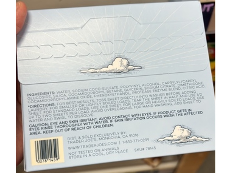 Trader Joe's Laundry Detergent Sheets, Free & Clear, 64 Loads, 4.06 oz/115 g, 32 Count