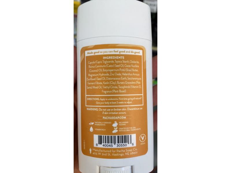 Pacha Soap Co Deodorant, Palo Santo, 2.65 oz/75 g