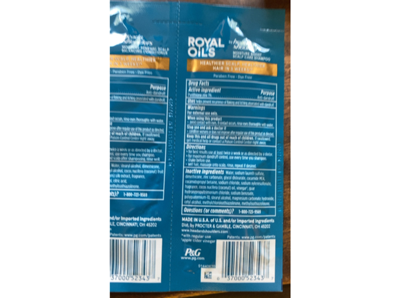 Head & Shoulders Scalp Care Shampoo, Royal Oils, Coconut Oil & Apple Cider Vinegar, 0.34 fl oz/ 10 mL