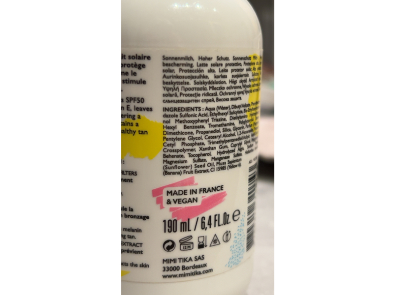 Mimitika Lait Solaire Sunscreen Lotion, SPF 50, 6.4 fl oz/190 mL
