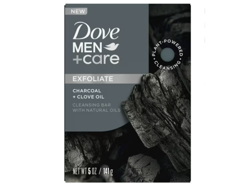 Dove Men + Care Exfoliate Cleansing Bar, Charcoal + Clove Oil, 5 oz/141 g, Pack Of 4