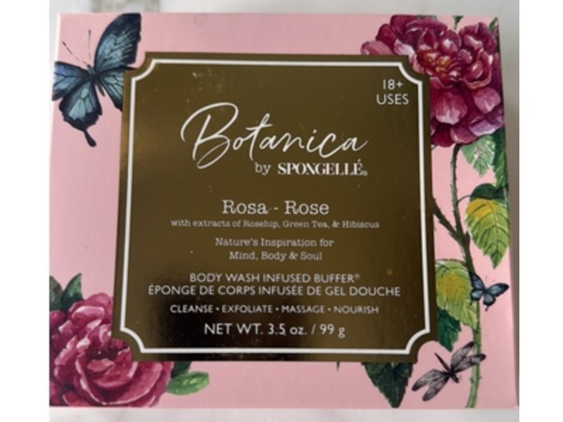 Spongelle Botanica Body Wash Infused Buffer, Rosa-Rose, 3.5 oz/99 g