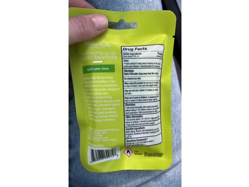 Ashley Belle Moisturizing Hand Sanitizer Spray, Apple Pear Clove, 1 fl oz/29.5 mL