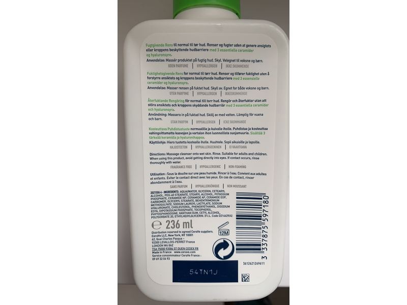 CeraVe Hydrating Cleanser, Normal to Dry Skin, 8 fl oz/236 mL