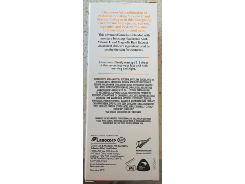 Lanocreme Energizing Vitamin C & Collagen Priming Face Serum, 1 fl oz/50 mL
