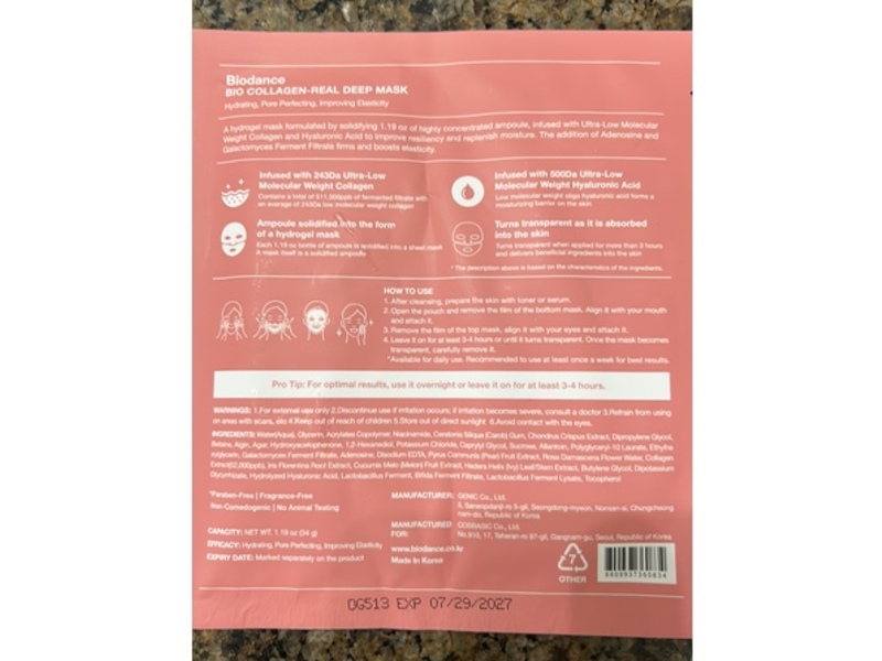 Biodance Bio Collagen-Real Deep Facial Sheet Mask, 1.19 oz/34 g, 4 Count