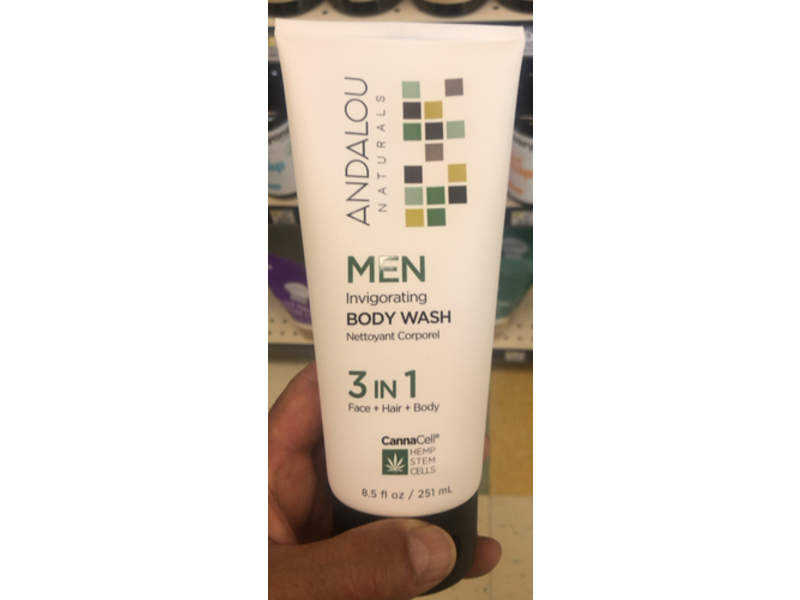 Andalou Naturals Canna Cell Men 3-In-1 Invigorating Body Wash, Hemp Stem Cells, 8.5 fl oz/251 mL