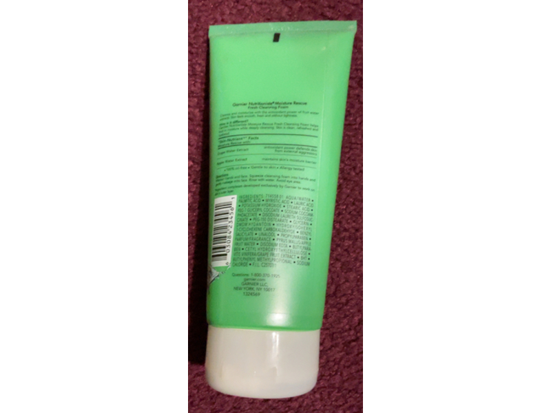 Garnier Moisture Rescue Fresh Cleansing Foam, Grape Water, 6.8 fl oz/200 mL