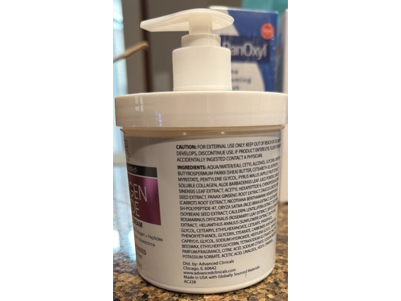 Advanced Clinicals Firming Body Cream, Collagen+Peptides, 16 oz/454 g