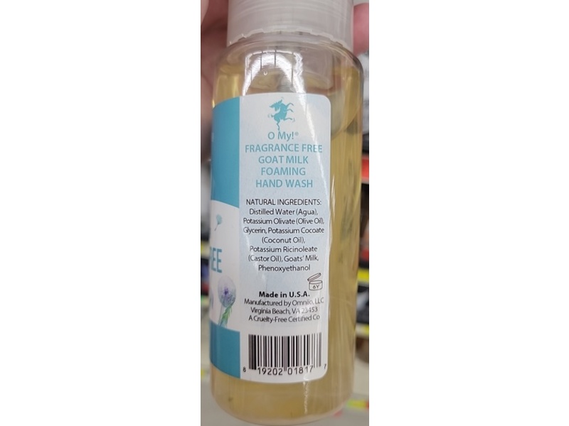 O My! Goat Milk Foaming Hand Wash, Fragrance Free, 8.5 oz/250 mL