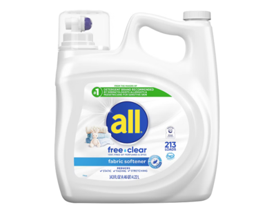 All Liquid Fabric Softener, Free & Clear, 213 Loads, 143 fl oz/4.22 L