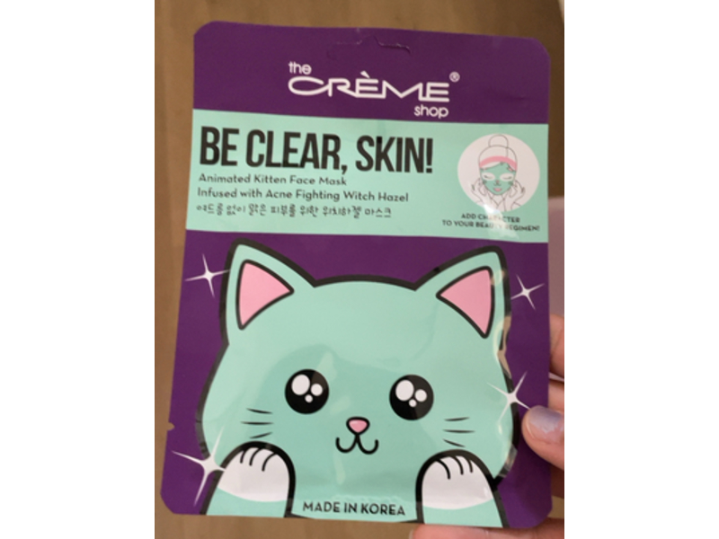 The Creme Shop Be Clear Skin Animated Kitten Face Mask, Witch Hazel, 0.88 oz/25 g