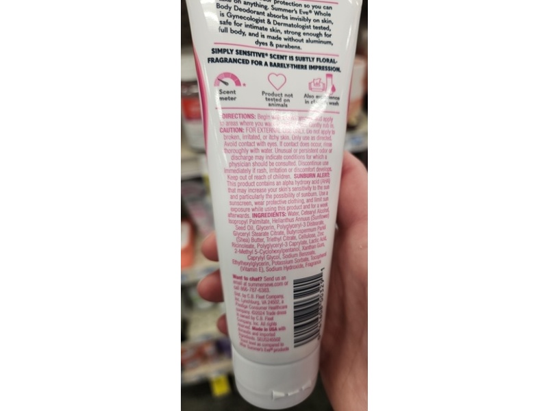 Summer's Eve Whole Body Deodorant Cream, 3 fl oz/89 mL