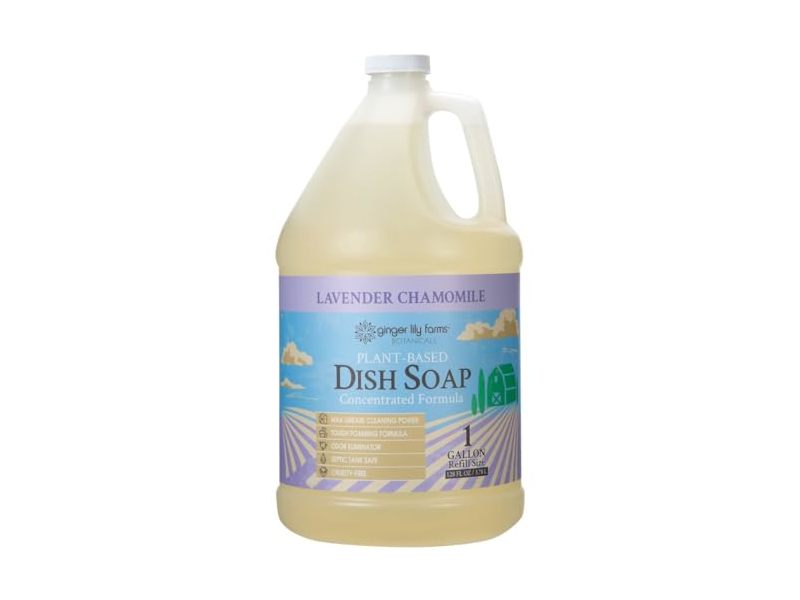 Ginger Lily Farms Botanicals Plant-Based Liquid Dish Soap, Lavender Chamomile, 128 fl oz/1 L