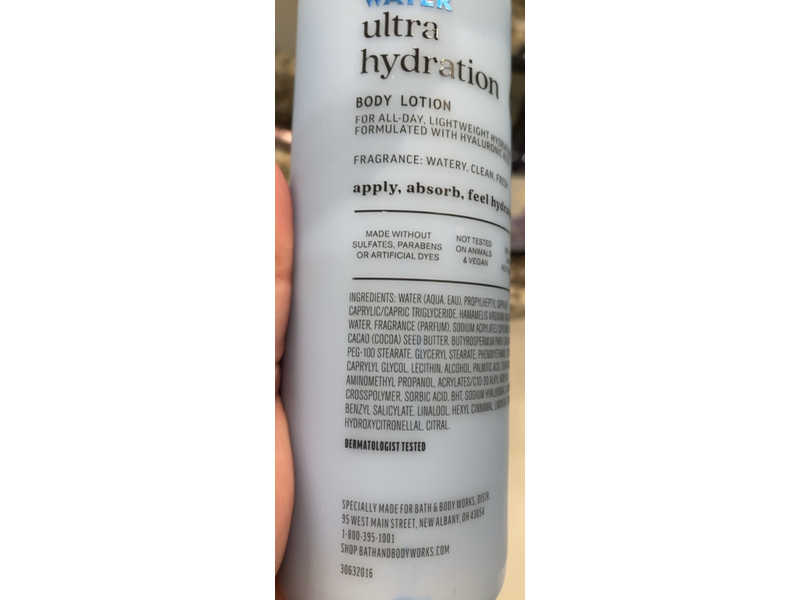 Bath & Body Works Water Ultra Hydration Body Lotion, Hyaluronic Acid, 7.8 fl oz/230 mL